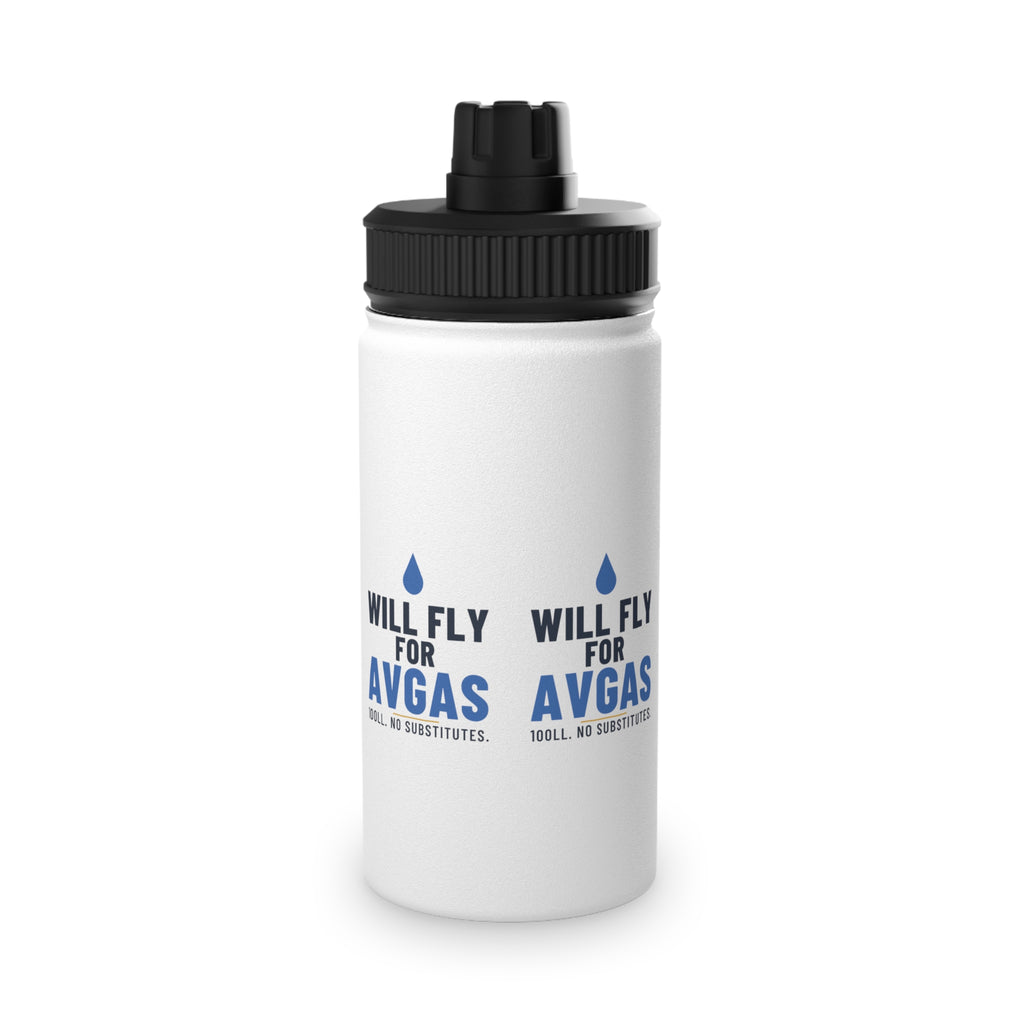 Will Fly for Avgas Pilot Water Bottle