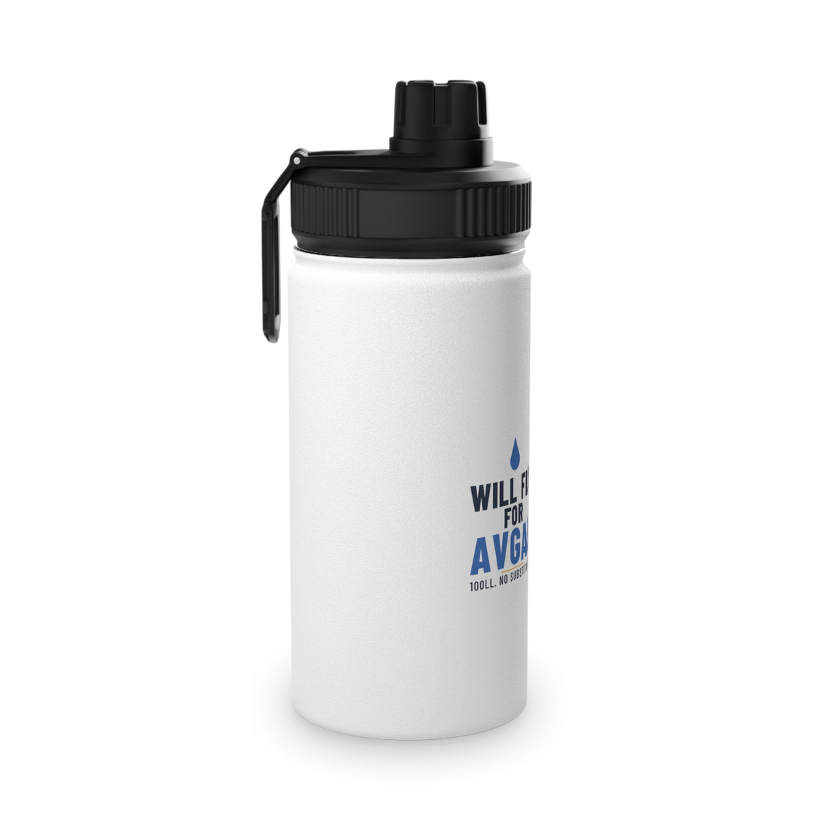 Will Fly for Avgas Pilot Water Bottle