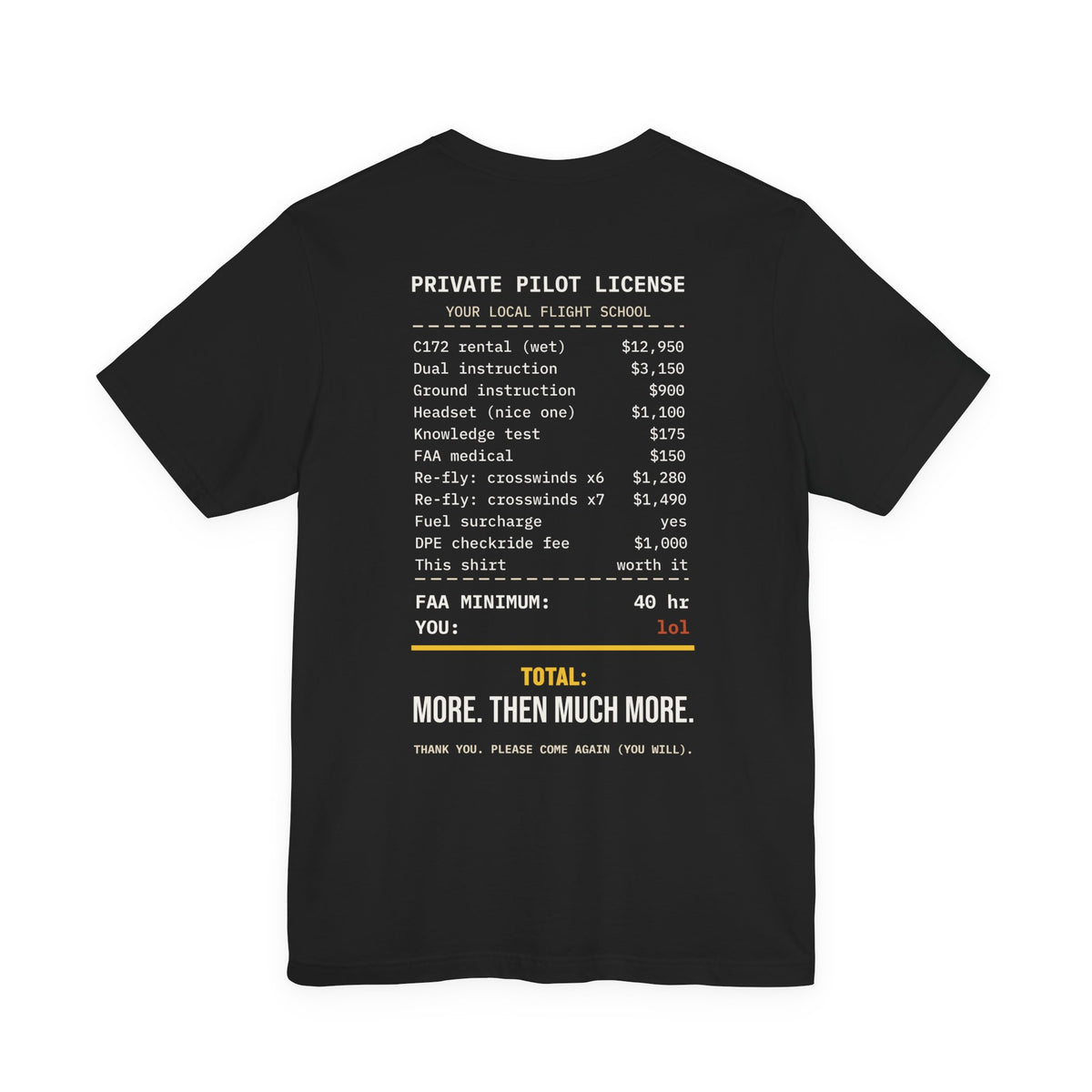 PPL Receipt Pilot License T-Shirt
